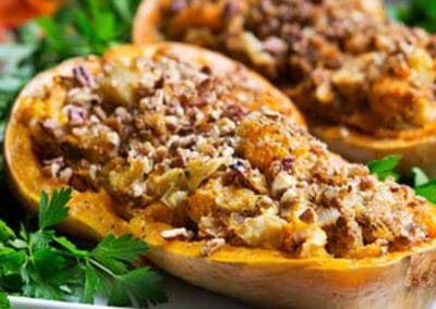 Sausage–Stuffed Butternut Squash
